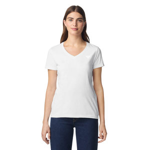 T-shirt blanc uni à col en V et manches courtes pour femme, en mélange de coton doux et respirant, décontracté, léger, coupe classique, idéal pour l'été - Product Image 1