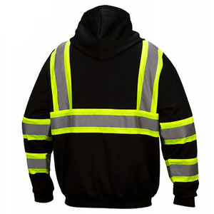 Sweat-shirt à capuche entièrement zippé personnalisé noir, jaune néon, argenté, réfléchissant, haute visibilité, vêtement de travail, marque privée, vêtements de sécurité - Product Image 2