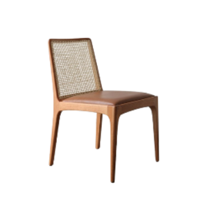 Chaise de salle à manger sans accoudoirs, dossier en rotin tressé, siège rembourré, pieds en bois, chaise de salle à manger pour meubles de salle à manger - Product Image 1