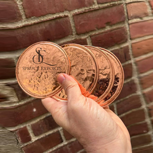 Hammered Design Copper Coaster With Elegant Metallic Finish. Round Shape Wholesale Drinkware For Luxury <b>Bar</b> & Home Decor - Product Image 5