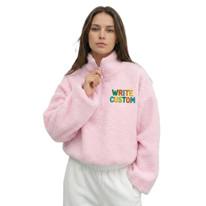Sudadera rosa de forro polar Sherpa con media cremallera, bordado personalizado, estilo corto y esponjoso, premium, OEM, marca privada, al por mayor, sudaderas con capucha OEM - Product Image 2