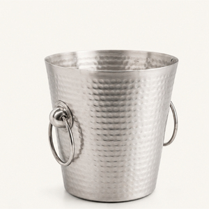 Double Walled Stainless Steel <b>Ice</b> <b>Bucket</b> with Ring Handles Hammered Metal Chiller for Wine <b>Champagne</b> and Beer Premium Barware - Product Image 1