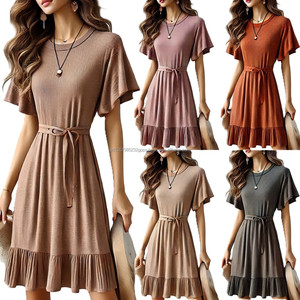 เดรสแม็กซี่ยาวถึงเข่าทรงบานของผู้หญิงเดรสลูกไม้ตกแต่งสไตล์สตรีทแวร์ระบายอากาศได้ดีทนทานขายส่งจำนวนมาก - Product Image 1