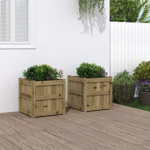 Ensemble de 2 jardinières en bois de pin imprégné naturel pour pots de fleurs et jardinières - Product Image 1