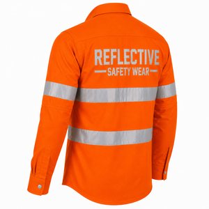 Custom High Visibility Safety Wear <b>Shirt</b> Reflective Tape Snap Button Workwear <b>Shirt</b> Solid <b>Colour</b> Custom Reflective Safety <b>Shirt</b> - Product Image 4