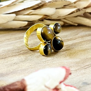 Latest Design Boho Floral Gemstone <b>Ring</b> Tribal Brass <b>Rings</b> Women 18k Gold Plated Cluster <b>Tiger</b> <b>Eye</b> Jewelry for Wholesale/OEM/ODM - Product Image 4
