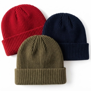 Custom Rib Knit Cuffed Beanie <b>Winter</b> Warm Acrylic Knit Hat OEM ODM Logo Embroidery Folded Cuff Skull <b>Cap</b> <b>for</b> <b>Men</b> Women - Product Image 1