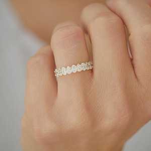 Half Eternity Wedding Band Multi Shape Oval Pear Round Lab Grown Diamond Solitaire 4mm Wide Tapered <b>Stacking</b> <b>Ring</b> 14K Solid Gold - Product Image 2