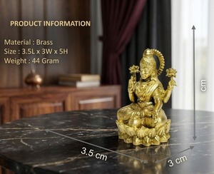 Jaipur Metals JML01S44 Idole de la déesse Lakshmi en laiton pur, 100% laiton, 3,5 cm, faite à la main, pour Puja, Mandir et la maison - Product Image 2
