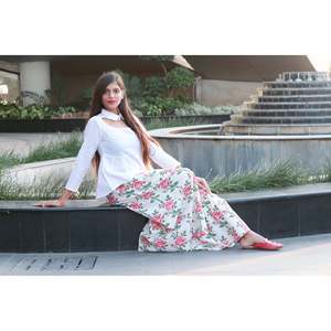 Haut blanc en tissu tissé respirant à imprimé floral, col montant, coupe ample, style palazzo, pour occasions quotidiennes, taille XS - Product Image 2