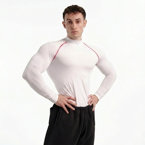 Camiseta Deportiva de Manga Larga Blanca para Hombre con Costuras Rojas de Secado Rápido en Spandex y Poliéster - Product Image 2