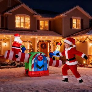 Decorazione Natalizia Gonfiabile Illuminata da 1,44 m, Divertente Babbo Natale e Renna su Dondolo Motorizzato, Grandi Decorazioni per Esterni - Product Image 2