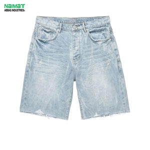 Pantalones Cortos de Mezclilla Azul Claro para Hombre, Estilo Casual de Verano, Corte Regular, Mezclilla Lavada, Pantalones Cortos de Algodón con Dobladillo Crudo a la Moda - Product Image 1