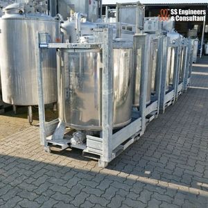 Conteneur IBC rond en acier inoxydable V2A de 1000 L avec pompe et moteur PLC |   Réservoir de stockage industriel en vrac - Product Image 3