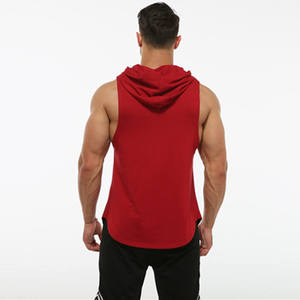 Men's <b>Red</b> Hooded Sleeveless <b>Tank</b> <b>Top</b> Breathable Casual Knitted Solid Color O-Neck Workout Wear - Product Image 2