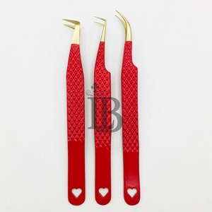แหนบต่อขนตาสแตนเลสแบบยั่งยืนขายดี สีแดง ปลายสีทอง โค้งมน กำลังเป็นที่นิยม - Product Image 1