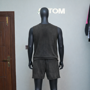 Ensemble 2 pièces délavé et vieilli pour homme : débardeur sans manches à ourlet brut et short - Product Image 4