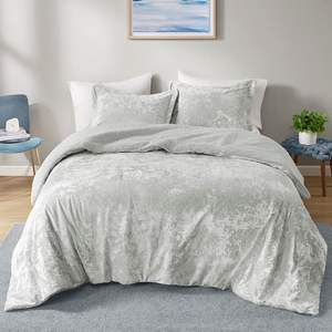 Reversible Sherpa & <b>Crushed</b> <b>Velvet</b> Comforter Set Chic & Durable Bedding - Product Image 2