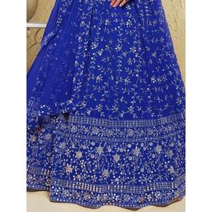 Lehenga Choli semi-cousu en georgette bleu à paillettes fantaisie, vêtements Zeel - Product Image 2