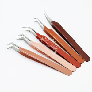 Pince à épiler personnalisée pour extensions de cils, pointe en fibre, antidérapante, courbée, outil classique pour l'application de bouquets et de volume de cils - Product Image 2
