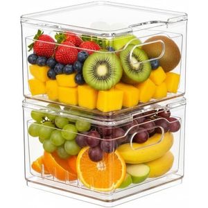 Contenitori Trasparenti in PET per Frutta con Scolapiatti, Scatole per Alimenti, Contenitori in Plastica per Biscotti con Organizer per Frigorifero (2 Pezzi) - Product Image 2