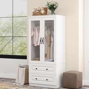 Slim bianco alto armadio di stoccaggio con porta in vetro salvaspazio in metallo maniglia Organizer per piccole camere da letto armadi uso - Product Image 2