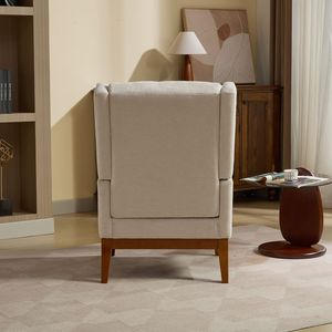 26.18 moderno \ "ampio divano singolo Beige sedia da lettura con schienale alto gambe in legno misto poliestere poltrona imbottita per soggiorno - Product Image 5