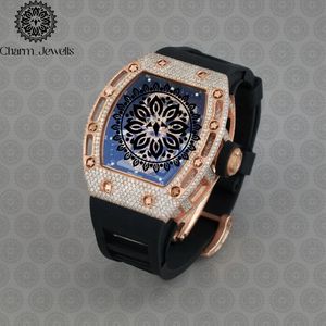 Montre de luxe Charm Jewells, boîtier en acier inoxydable, lunette sertie de diamants, cadran bleu, bracelet en acier inoxydable, mouvement mécanique, 40 mm, 10 bars - Product Image 5