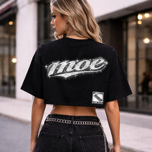 OEM Custom High Quality Black Cotton Rhinestone Boxy Crop Top Drop Shoulder Oversized T Shirt For Women Heavyweight Men's shirts - Product Image 6