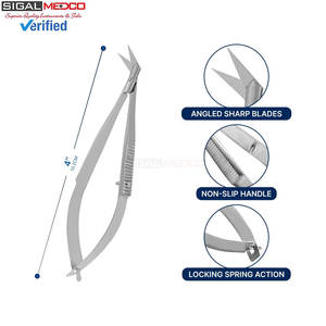 Juego de 3 Tijeras Manuales Micro Iris Castroviejo de 4.5 Pulgadas, Hojas Rectas, Curvas y Anguladas, Extra Afiladas, con Mecanismo de Resorte, Quirúrgicas, Certificadas por la CE - Product Image 5