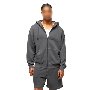 Ensemble de shorts et sweat à capuche zippé décontracté en tissu gris de qualité supérieure, nouvelle arrivée, lavable en machine - Product Image 1