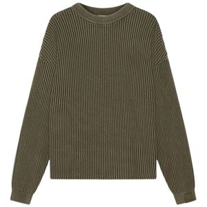 Suéter de punto acanalado lavado de cuello redondo color caqui para hombre, elegante jersey de punto acanalado con detalles acanalados, ajuste casual - Product Image 2