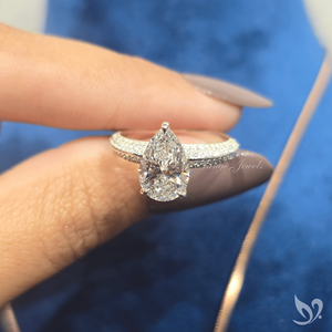 2 CT pear cut lab grown <b>diamond</b> engagement <b>ring</b> with micro pave band in 10K white gold IGI certified <b>ring</b> - Product Image 5