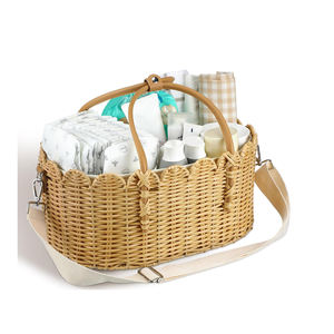 <b>Wicker</b> Diaper Caddy Scalloped <b>Basket</b> Natural Handmade Woven Baby Organizer <b>Storage</b> <b>Basket</b> Factory Wholesale Supplier - Product Image 1