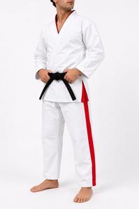 Kimono de Taekwondo unisexe blanc avec bordure rouge, ceinture noire, coupe régulière, polyester/coton, respirant, léger, durable, uniforme d'arts martiaux - Product Image 5