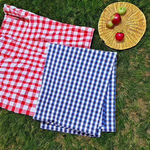 Toalla de cocina de algodón con diseño a cuadros rojo y azul al precio más barato Toallas de cocina de golf de India - Product Image 1