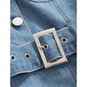 Robe mini en jean plissée délavée style vintage, sans manches, coupe évasée, avec découpes sans manches et emmanchures finies. - Product Image 4