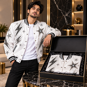 Chaqueta Bomber Moderna para Hombre con Pedrería, Chaqueta de Alta Calidad con Cristales y Diseño de Estrellas Único para un Estilo Casual Urbano - Product Image 5