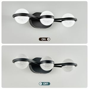 Luminaire de salle de bain à 3 ampoules LED avec abat-jour en acrylique sable cristallin, luminaire décoratif mural pour salle de bain - Product Image 6