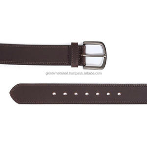 เข็มขัดลำลองหนังสีน้ำตาลเข้มสำหรับผู้ชายหัวเข็มขัดทองเหลืองแบบเย็บติดทนทาน - Product Image 6