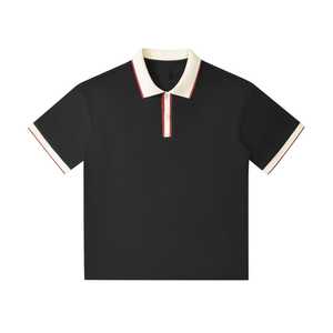 เสื้อโปโลแขนสั้นผู้ชาย สีกรมท่า ผ้าปิเก้ถัก สไตล์พรีปปี้ ระบายอากาศได้ดี ทรงปกติ - Product Image 1