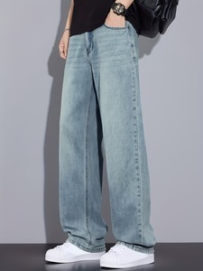 Jeans de Mezclilla Anchos con Tinte Vintage para Hombre |   Pantalones Azules Holgados y Relajados |   Ropa Casual de Verano Ligera de Pierna Recta para Calle - Product Image 2