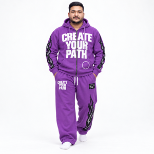 Conjunto Deportivo Informal para Hombre, Color Morado, con Cremallera, Mangas con Diseño Gráfico, Pantalones Anchos de Felpa, Etiqueta Personalizada - Product Image 3