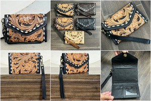 Premium Handcrafted Genuine Cow Leather Tooled Floral <b>Wristlet</b> Wallet for Women Western Clutch Card Holder RFID Travel Wallet - Product Image 3