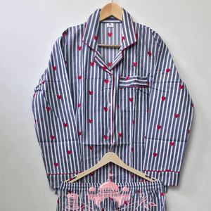 Conjunto de Pijama de Algodón Premium para Mujer, Elegante Camisa de Manga Larga con Cuello de Solapa y Botones, Pantalones Largos a Juego, Verano - Product Image 1