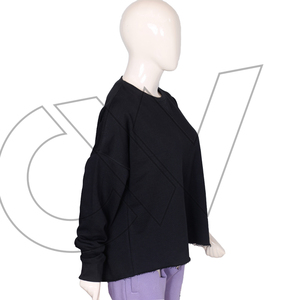 Nouveau Sweat-shirt Femme Noir Col Rond 100% Coton Tricoté Décontracté Hiver Manches Longues Couleur Unie Respirant Séchage Rapide 2026 - Product Image 1