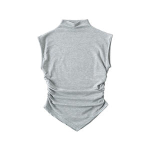 Top de punto sin mangas con cuello redondo para mujer, talla grande, transpirable, teñido, color liso, fruncido, informal, ajuste regular para adulto, 100% algodón - Product Image 5