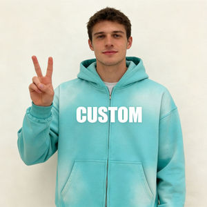 Wholesale Men's Turquoise <b>Zip</b>-Up <b>Hoodie</b> Regular Fit Cotton French Terry Casual Hooded Sweatshirt with Front <b>Pocket</b> Winter Wear - Product Image 3