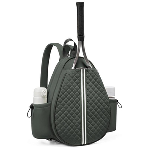 Purple Quilted Tennis Racket Backpack With Water <b>Bottle</b> Pockets Waterproof Nylon Sports <b>Bag</b> 30-40L Zipper Closure - Product Image 5