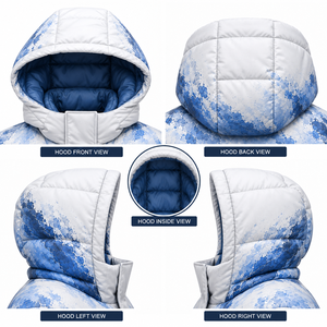 Men's Blue <b>White</b> Printed Hooded <b>Puffer</b> <b>Jacket</b> Windproof Winter Coat Zipper Closure Casual Regular Fit Thick Polyester Shell - Product Image 5